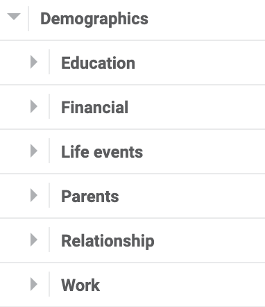 Facebook Ads Demographics -kohdennusvaihtoehdot